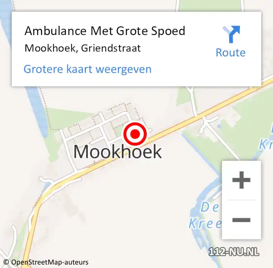 Locatie op kaart van de 112 melding: Ambulance Met Grote Spoed Naar Mookhoek, Griendstraat op 2 september 2023 09:19