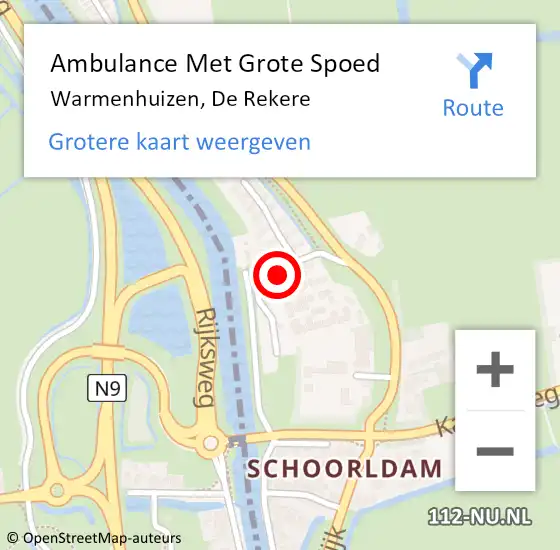 Locatie op kaart van de 112 melding: Ambulance Met Grote Spoed Naar Warmenhuizen, De Rekere op 2 september 2023 10:14