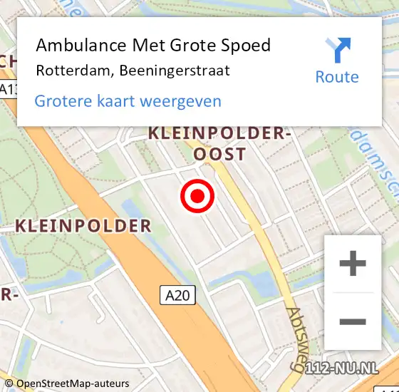 Locatie op kaart van de 112 melding: Ambulance Met Grote Spoed Naar Rotterdam, Beeningerstraat op 2 september 2023 11:12
