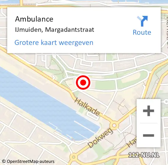 Locatie op kaart van de 112 melding: Ambulance IJmuiden, Margadantstraat op 2 september 2023 11:13