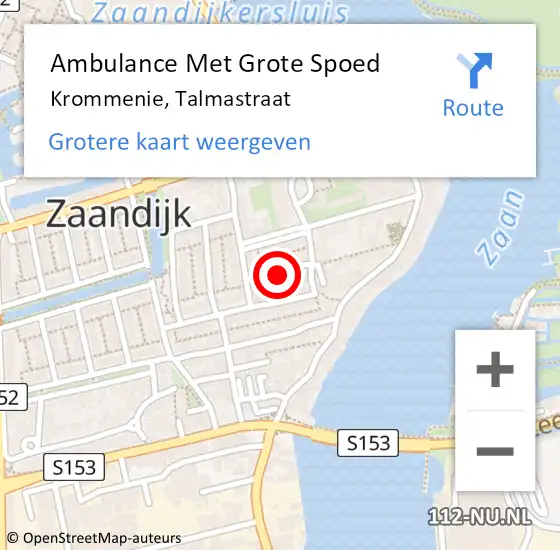 Locatie op kaart van de 112 melding: Ambulance Met Grote Spoed Naar Krommenie, Talmastraat op 2 september 2023 11:17