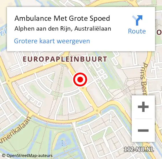 Locatie op kaart van de 112 melding: Ambulance Met Grote Spoed Naar Alphen aan den Rijn, Australiëlaan op 2 september 2023 11:21