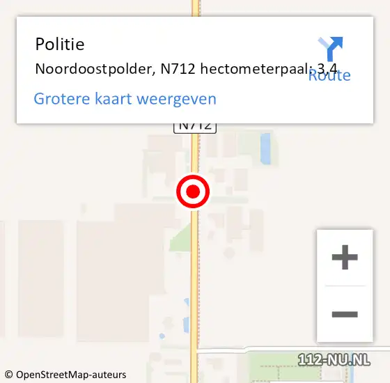 Locatie op kaart van de 112 melding: Politie Noordoostpolder, N712 hectometerpaal: 3,4 op 2 september 2023 11:29