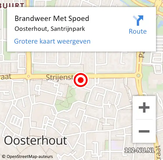 Locatie op kaart van de 112 melding: Brandweer Met Spoed Naar Oosterhout, Santrijnpark op 2 september 2023 11:29
