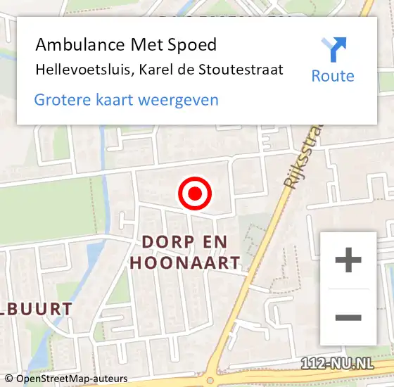 Locatie op kaart van de 112 melding: Ambulance Met Spoed Naar Hellevoetsluis, Karel de Stoutestraat op 2 september 2023 11:48