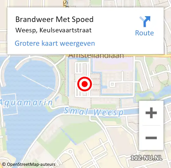 Locatie op kaart van de 112 melding: Brandweer Met Spoed Naar Weesp, Keulsevaartstraat op 2 september 2023 12:05