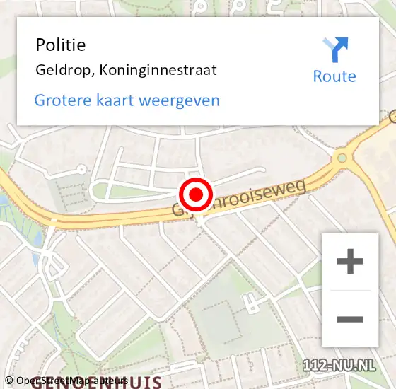 Locatie op kaart van de 112 melding: Politie Geldrop, Koninginnestraat op 2 september 2023 12:26