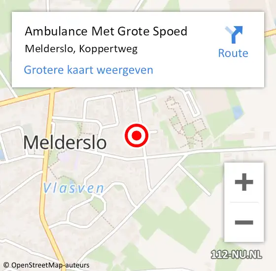 Locatie op kaart van de 112 melding: Ambulance Met Grote Spoed Naar Melderslo, Koppertweg op 6 september 2014 16:49