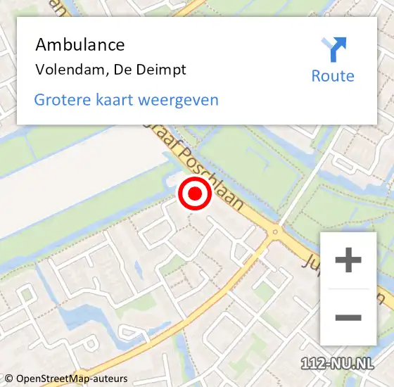 Locatie op kaart van de 112 melding: Ambulance Volendam, De Deimpt op 2 september 2023 12:59