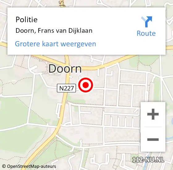 Locatie op kaart van de 112 melding: Politie Doorn, Frans van Dijklaan op 2 september 2023 13:02