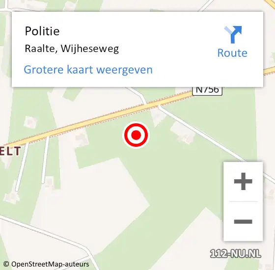 Locatie op kaart van de 112 melding: Politie Raalte, Wijheseweg op 2 september 2023 13:12