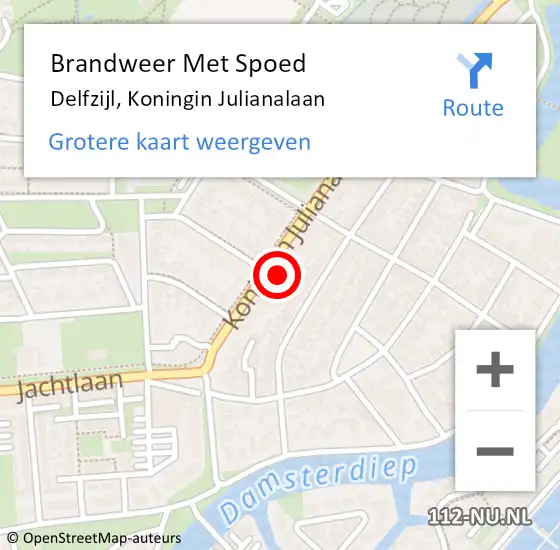 Locatie op kaart van de 112 melding: Brandweer Met Spoed Naar Delfzijl, Koningin Julianalaan op 6 september 2014 16:55