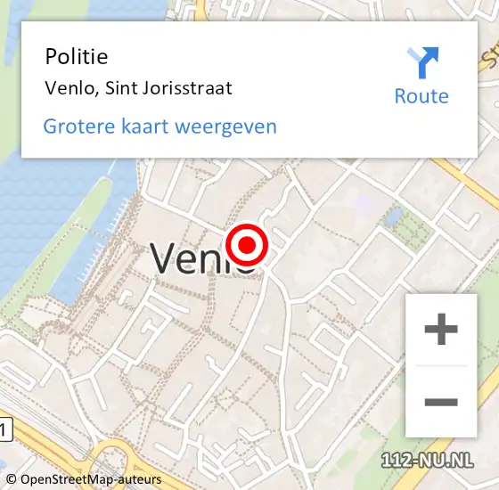 Locatie op kaart van de 112 melding: Politie Venlo, Sint Jorisstraat op 2 september 2023 14:03