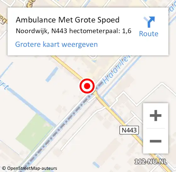 Locatie op kaart van de 112 melding: Ambulance Met Grote Spoed Naar Noordwijk, N443 hectometerpaal: 1,6 op 2 september 2023 14:39