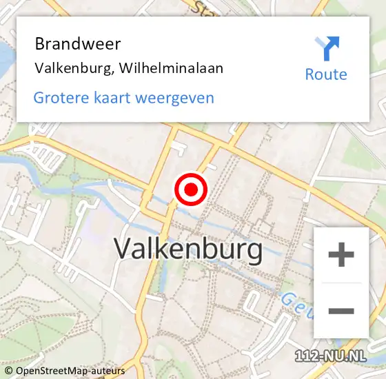 Locatie op kaart van de 112 melding: Brandweer Valkenburg, Wilhelminalaan op 2 september 2023 14:44