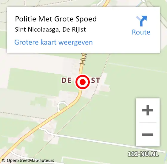 Locatie op kaart van de 112 melding: Politie Met Grote Spoed Naar Sint Nicolaasga, De Rijlst op 2 september 2023 14:59