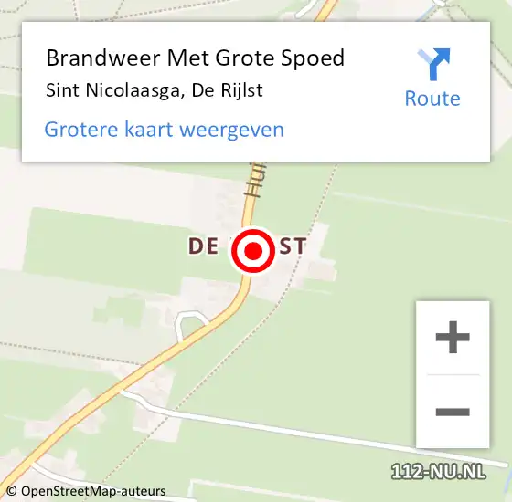 Locatie op kaart van de 112 melding: Brandweer Met Grote Spoed Naar Sint Nicolaasga, De Rijlst op 2 september 2023 14:59