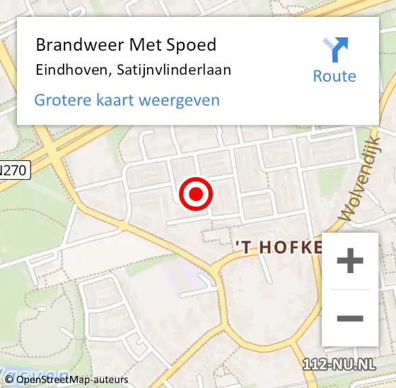 Locatie op kaart van de 112 melding: Brandweer Met Spoed Naar Eindhoven, Satijnvlinderlaan op 2 september 2023 15:15