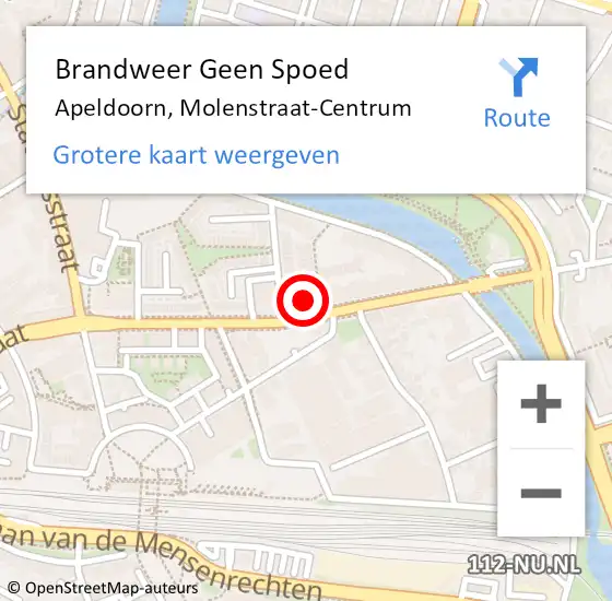 Locatie op kaart van de 112 melding: Brandweer Geen Spoed Naar Apeldoorn, Molenstraat-Centrum op 2 september 2023 15:15