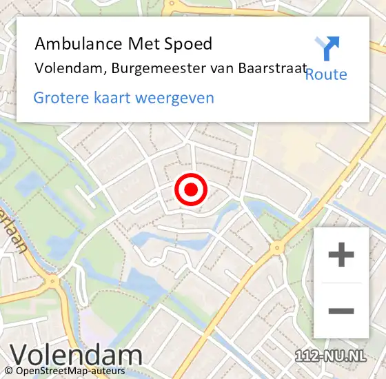 Locatie op kaart van de 112 melding: Ambulance Met Spoed Naar Volendam, Burgemeester van Baarstraat op 2 september 2023 15:42