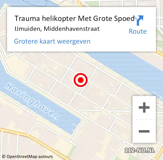 Locatie op kaart van de 112 melding: Trauma helikopter Met Grote Spoed Naar IJmuiden, Middenhavenstraat op 2 september 2023 15:52