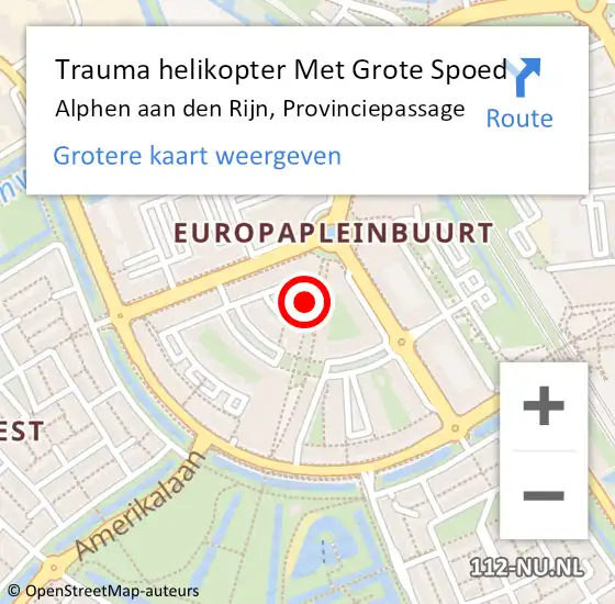 Locatie op kaart van de 112 melding: Trauma helikopter Met Grote Spoed Naar Alphen aan den Rijn, Provinciepassage op 2 september 2023 16:12