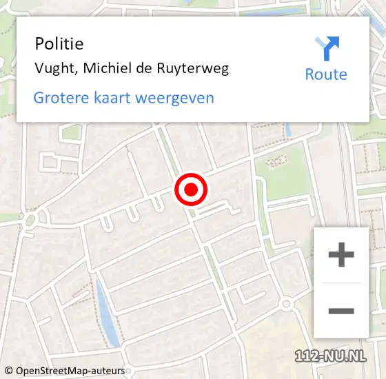 Locatie op kaart van de 112 melding: Politie Vught, Michiel de Ruyterweg op 2 september 2023 16:22