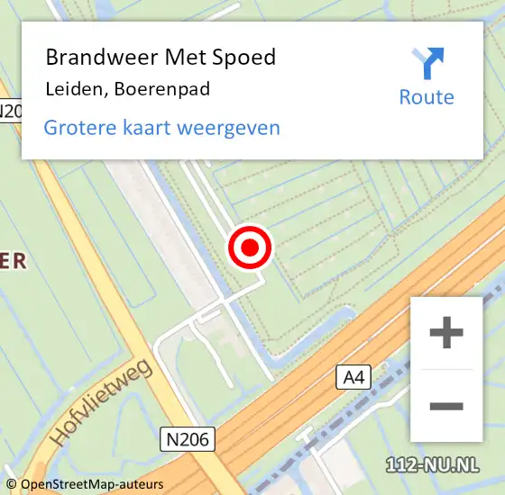 Locatie op kaart van de 112 melding: Brandweer Met Spoed Naar Leiden, Boerenpad op 2 september 2023 16:26