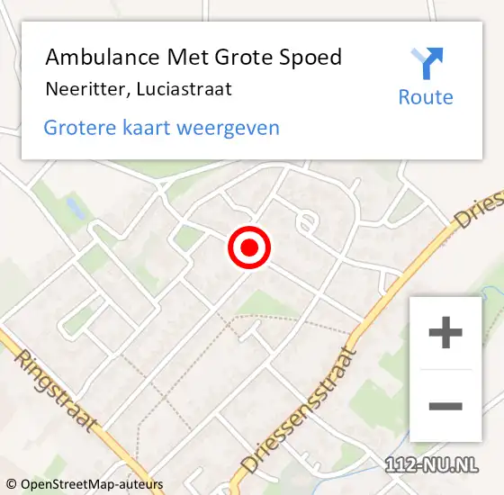 Locatie op kaart van de 112 melding: Ambulance Met Grote Spoed Naar Neeritter, Luciastraat op 2 september 2023 16:32