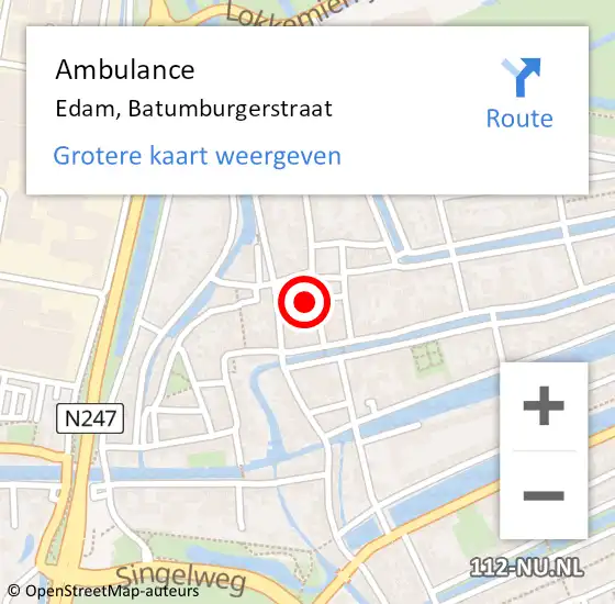 Locatie op kaart van de 112 melding: Ambulance Edam, Batumburgerstraat op 2 september 2023 16:36