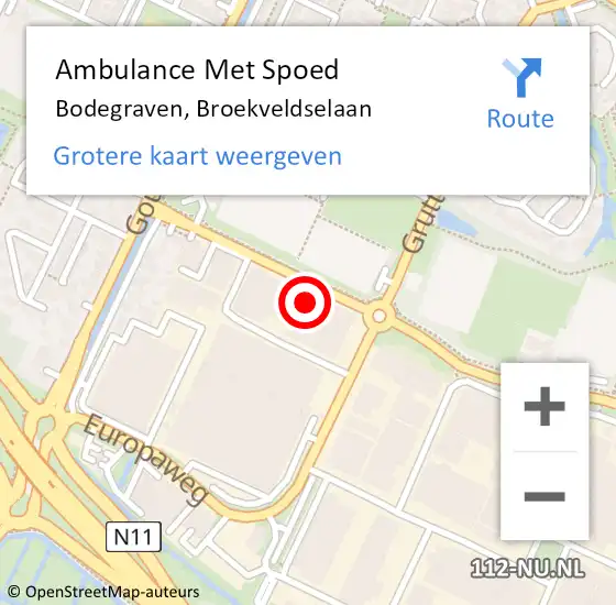 Locatie op kaart van de 112 melding: Ambulance Met Spoed Naar Bodegraven, Broekveldselaan op 2 september 2023 16:37