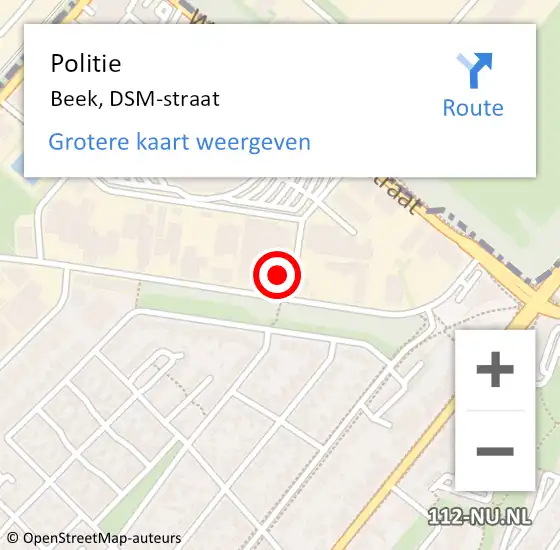 Locatie op kaart van de 112 melding: Politie Beek, DSM-straat op 2 september 2023 16:42