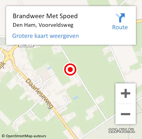 Locatie op kaart van de 112 melding: Brandweer Met Spoed Naar Den Ham, Voorveldsweg op 2 september 2023 17:06