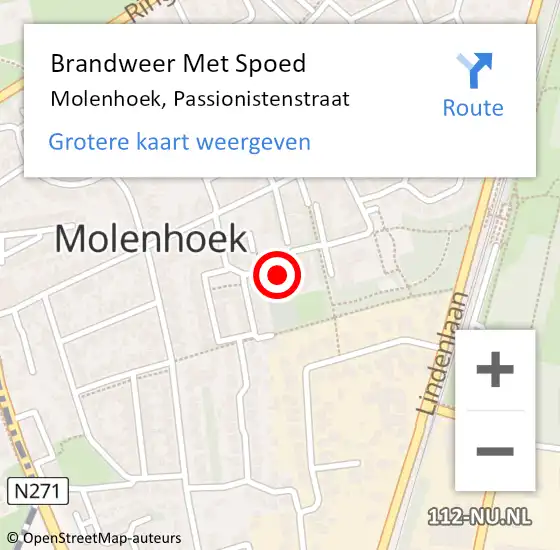 Locatie op kaart van de 112 melding: Brandweer Met Spoed Naar Molenhoek, Passionistenstraat op 2 september 2023 17:39