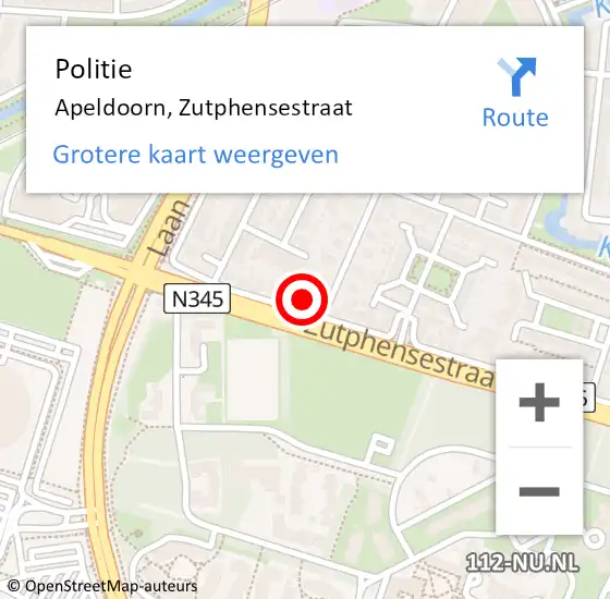 Locatie op kaart van de 112 melding: Politie Apeldoorn, Zutphensestraat op 2 september 2023 17:50