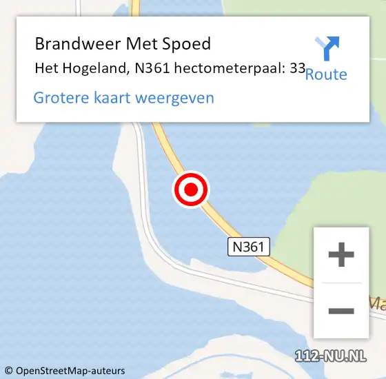 Locatie op kaart van de 112 melding: Brandweer Met Spoed Naar Het Hogeland, N361 hectometerpaal: 33 op 2 september 2023 18:02
