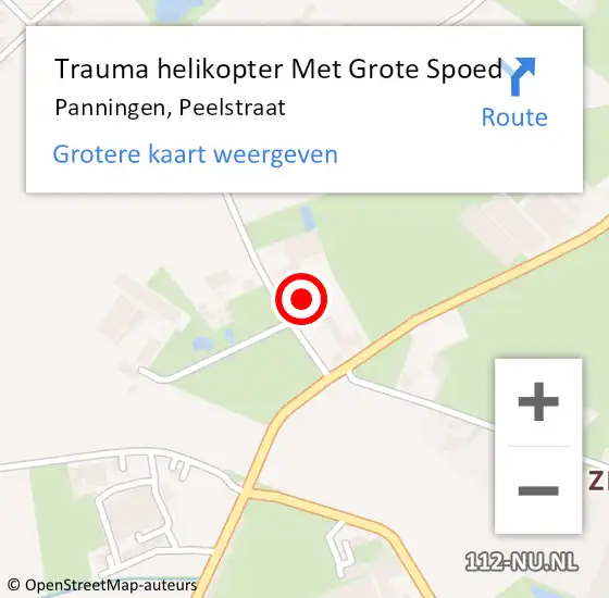 Locatie op kaart van de 112 melding: Trauma helikopter Met Grote Spoed Naar Panningen, Peelstraat op 2 september 2023 18:17