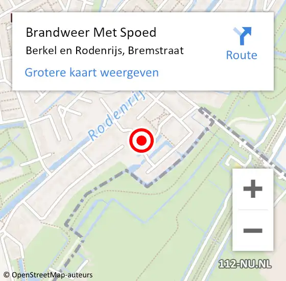 Locatie op kaart van de 112 melding: Brandweer Met Spoed Naar Berkel en Rodenrijs, Bremstraat op 2 september 2023 18:44