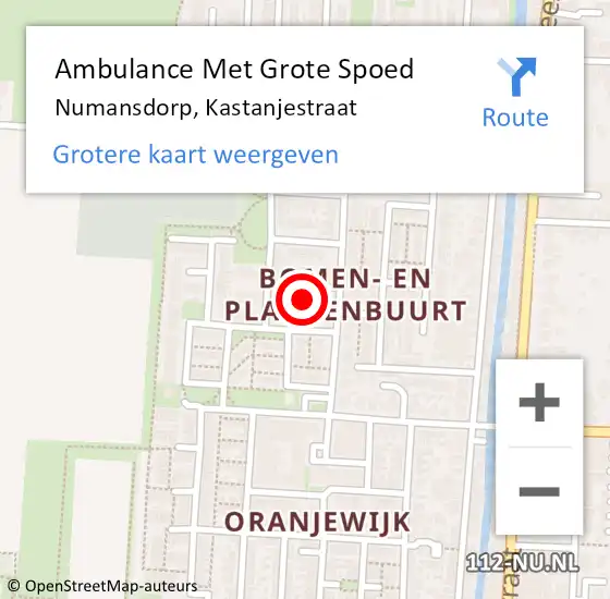 Locatie op kaart van de 112 melding: Ambulance Met Grote Spoed Naar Numansdorp, Kastanjestraat op 2 september 2023 18:53