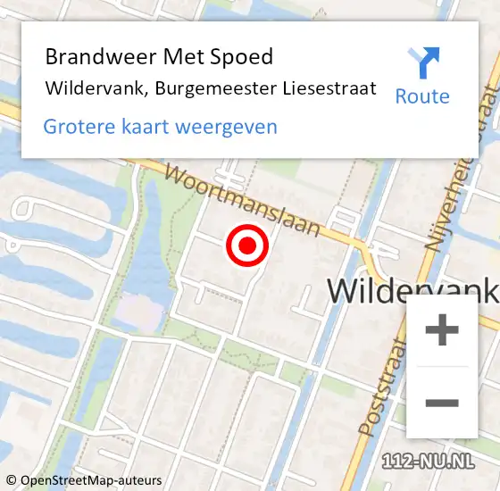 Locatie op kaart van de 112 melding: Brandweer Met Spoed Naar Wildervank, Burgemeester Liesestraat op 2 september 2023 19:16