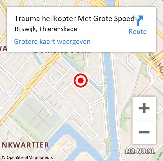 Locatie op kaart van de 112 melding: Trauma helikopter Met Grote Spoed Naar Rijswijk, Thierenskade op 2 september 2023 19:36