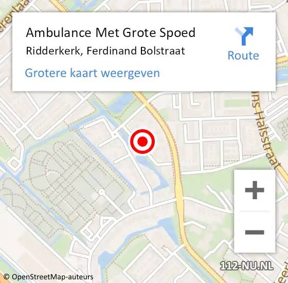 Locatie op kaart van de 112 melding: Ambulance Met Grote Spoed Naar Ridderkerk, Ferdinand Bolstraat op 2 september 2023 20:13