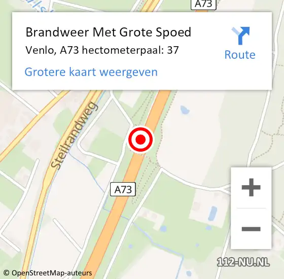 Locatie op kaart van de 112 melding: Brandweer Met Grote Spoed Naar Venlo, A73 hectometerpaal: 37 op 2 september 2023 20:55