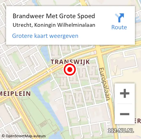 Locatie op kaart van de 112 melding: Brandweer Met Grote Spoed Naar Utrecht, Koningin Wilhelminalaan op 2 september 2023 21:19