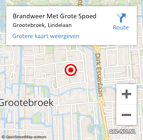 Locatie op kaart van de 112 melding: Brandweer Met Grote Spoed Naar Grootebroek, Lindelaan op 2 september 2023 21:31