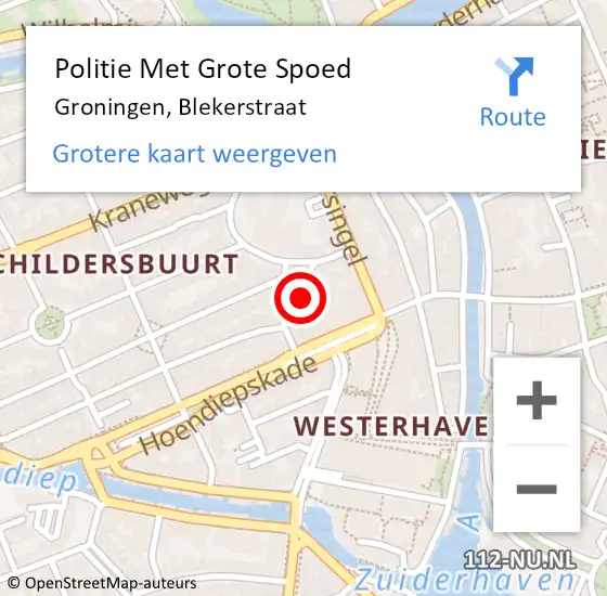 Locatie op kaart van de 112 melding: Politie Met Grote Spoed Naar Groningen, Blekerstraat op 2 september 2023 21:59