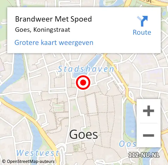 Locatie op kaart van de 112 melding: Brandweer Met Spoed Naar Goes, Koningstraat op 2 september 2023 22:07