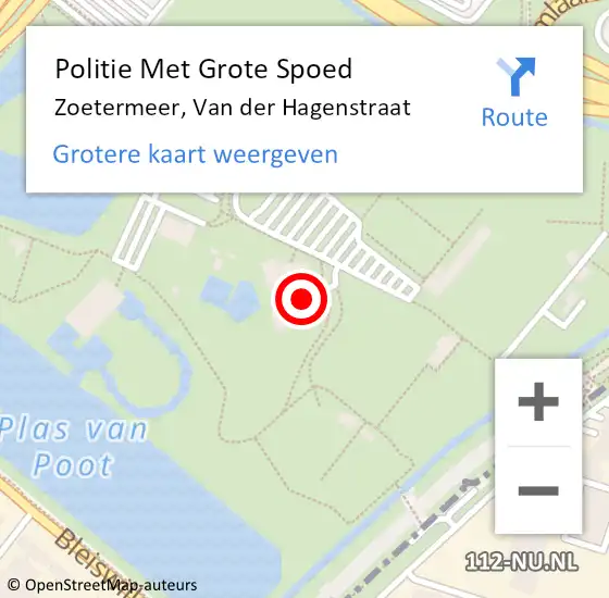 Locatie op kaart van de 112 melding: Politie Met Grote Spoed Naar Zoetermeer, Van der Hagenstraat op 2 september 2023 22:15