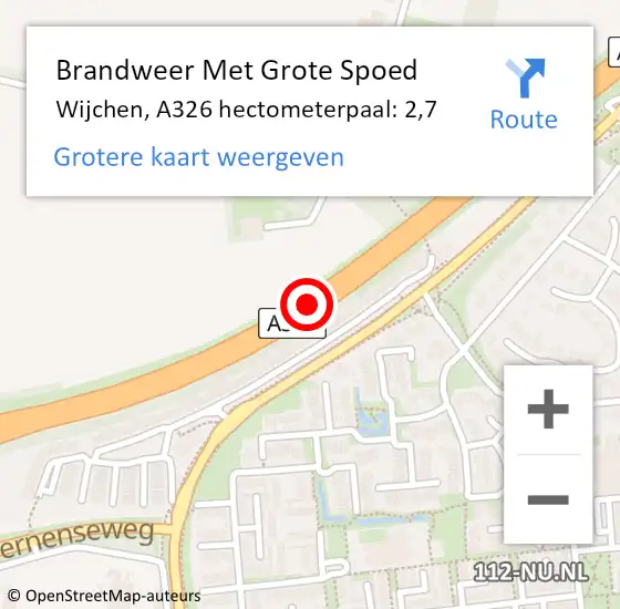 Locatie op kaart van de 112 melding: Brandweer Met Grote Spoed Naar Wijchen, A326 hectometerpaal: 2,7 op 2 september 2023 22:49