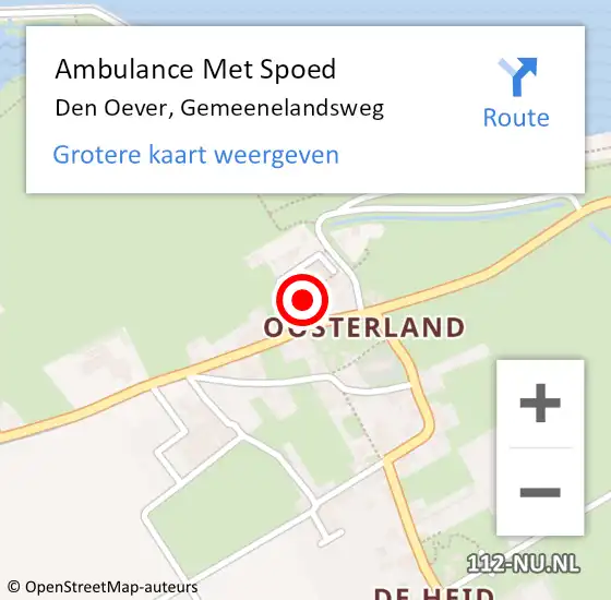 Locatie op kaart van de 112 melding: Ambulance Met Spoed Naar Den Oever, Gemeenelandsweg op 2 september 2023 23:01